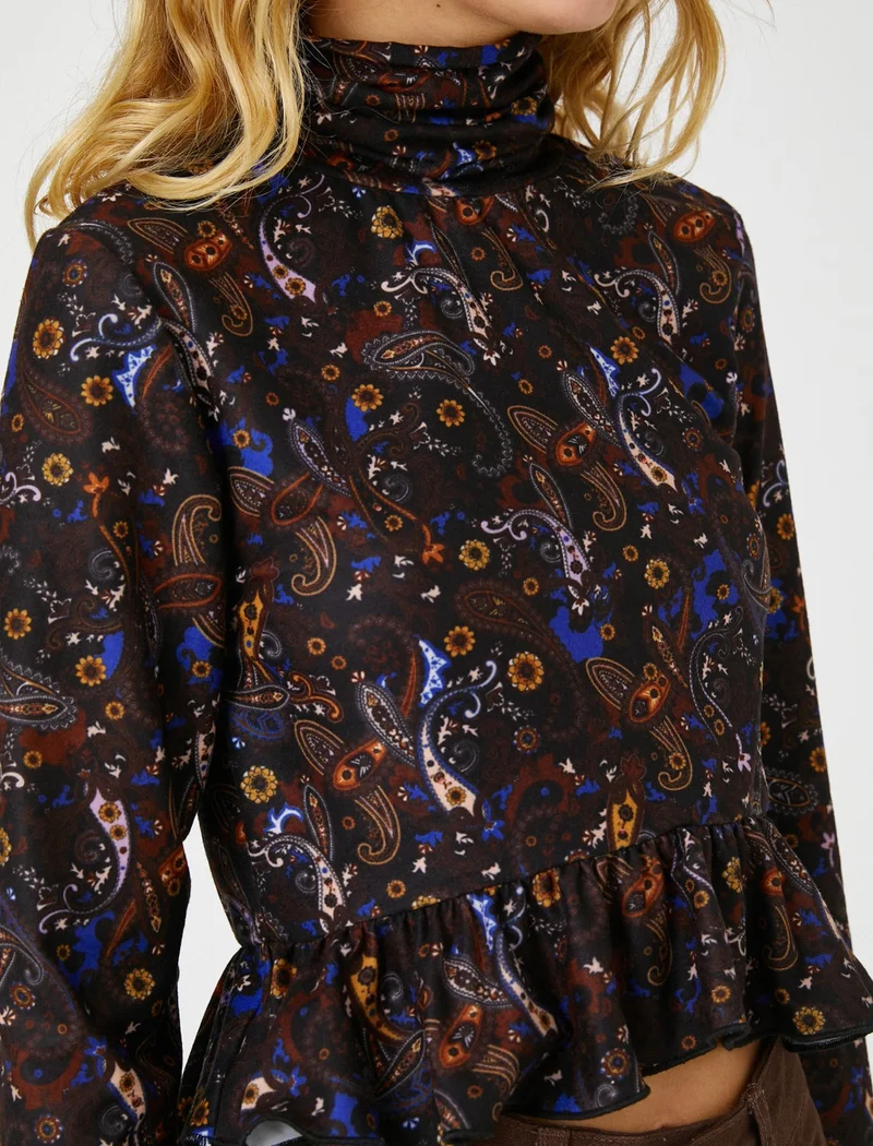كوتون Long Sleeve T-Shirt Floral Stand Collar