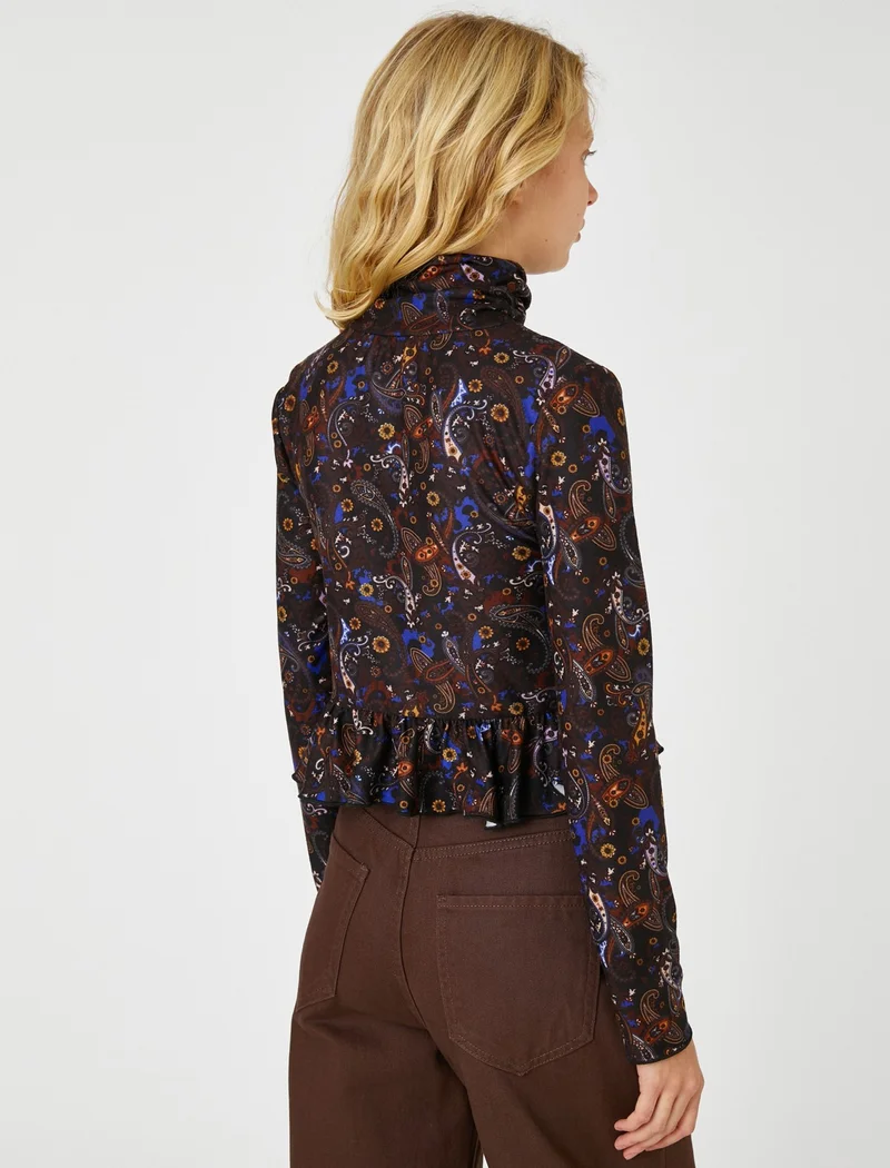كوتون Long Sleeve T-Shirt Floral Stand Collar