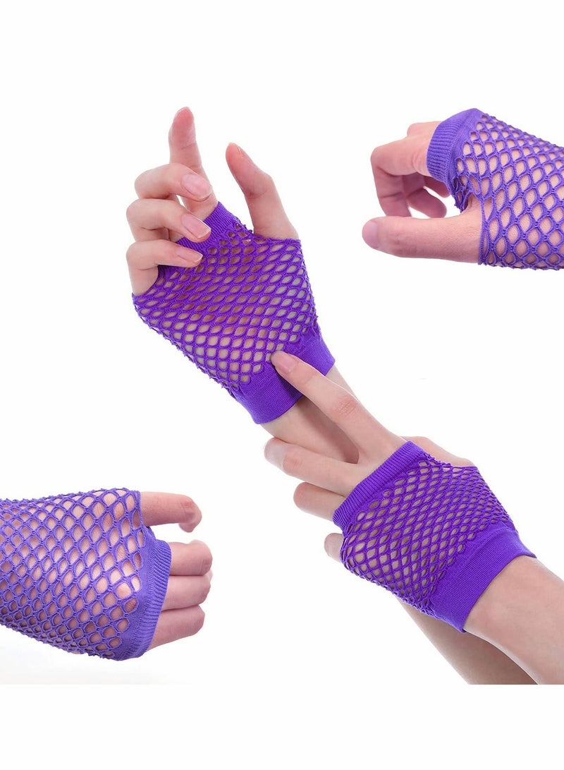 Excefore 80s Fancy Dress Costume Accessories Lace Headband Earrings Fingerless Fishnet Gloves for 80s Retro Party (Purple) - Image 5