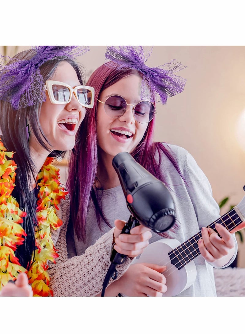 Excefore 80s Fancy Dress Costume Accessories Lace Headband Earrings Fingerless Fishnet Gloves for 80s Retro Party (Purple) - Image 3