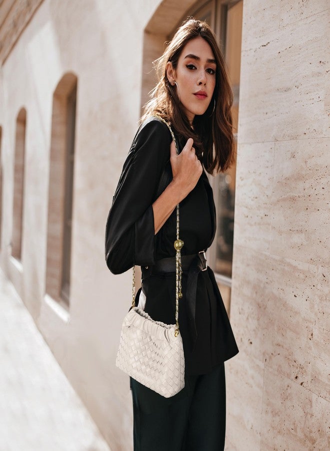 Joryin Woven Leather Small Crossbody Bag For Women - Trendy Dumpling Bag Ruched Clutch Purse For Women - Evening Hobo Bag Cloud Shoulder Bag - Image 2