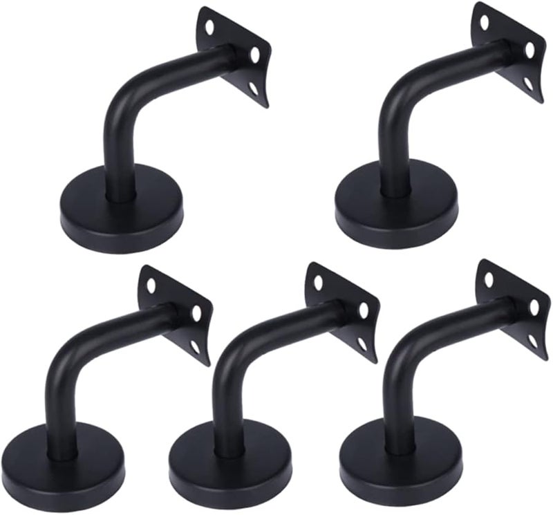 5Pcs Black Stainless Steel Handrail Wall Bracket Stair Rail Mount - Image 1