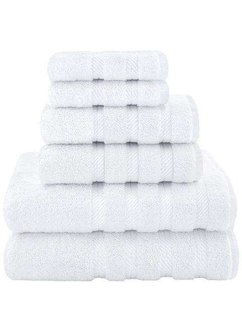 Towel Set Luxury Hotel Quality 600 GSM Genuine Combed Cotton, Super Soft & Absorbent Family Bath Towels 6 Piece Set -  2 Bath Towels, 2 Hand Towels, 2 Washcloths - Bright White