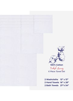 Safi Plus Towel Set Luxury Hotel Quality 600 GSM Genuine Combed Cotton, Super Soft & Absorbent Family Bath Towels 6 Piece Set -  2 Bath Towels, 2 Hand Towels, 2 Washcloths - Bright White  - Image 5