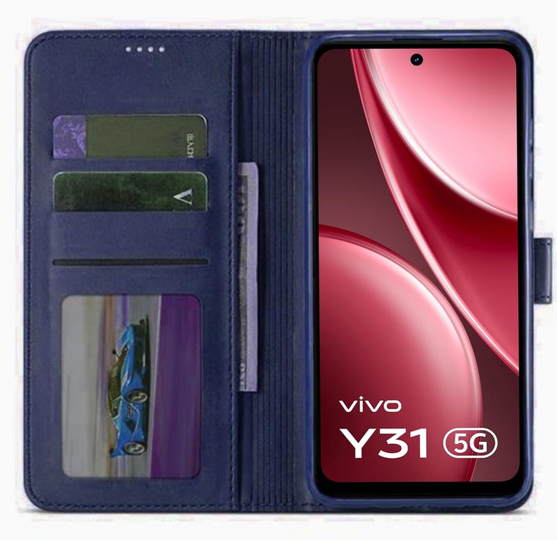 SHINESTAR Vivo Y31 5G Flip Back Cover | PU Leather Flip Cover Wallet Case with TPU Silicone Case Back Cover for Vivo Y31 5G - Ultimate Blue - Image 3