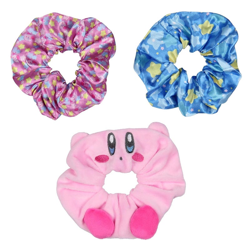 Bioworld Kirby Video Game 3D Character Scrunchie Set Hair Ties Hair Accessories For All Hair Types 3 Piece Set | Pain-Free Removal For Braids Ponytails