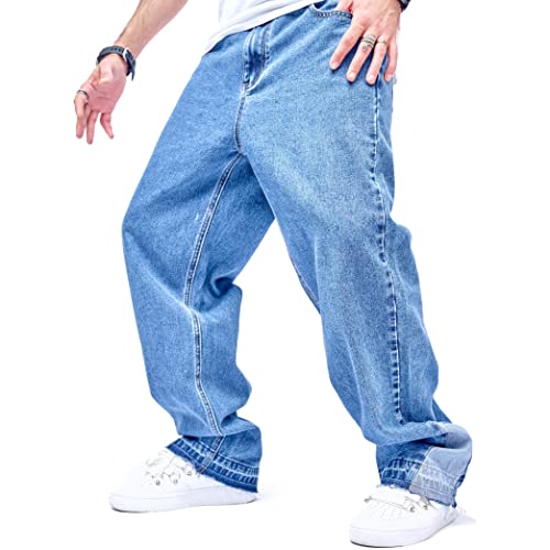 WEIBUMAOYI Men's Loose Fit Pants Relaxed-Fit Men Jeans Washed Oversize Straight Leg Carpenter Jean(333-darkblueplain-34) - Image 2
