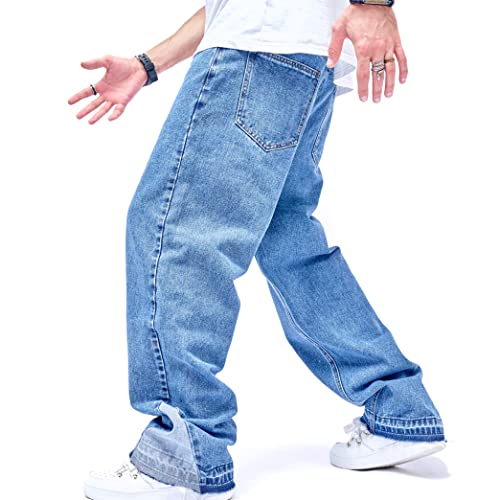 WEIBUMAOYI Men's Loose Fit Pants Relaxed-Fit Men Jeans Washed Oversize Straight Leg Carpenter Jean(333-darkblueplain-34) - Image 1