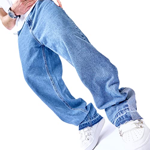 WEIBUMAOYI Men's Loose Fit Pants Relaxed-Fit Men Jeans Washed Oversize Straight Leg Carpenter Jean(333-darkblueplain-34) - Image 4