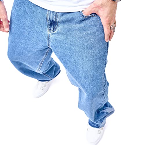 WEIBUMAOYI Men's Loose Fit Pants Relaxed-Fit Men Jeans Washed Oversize Straight Leg Carpenter Jean(333-darkblueplain-34) - Image 5