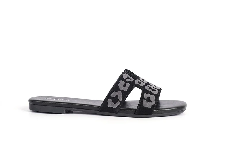 كابلي صندل منزلق نسائي مسطح مطبوع بتصميم جذاب