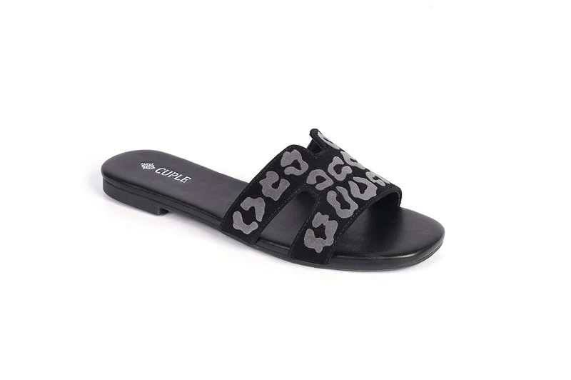 كابلي صندل منزلق نسائي مسطح مطبوع بتصميم جذاب