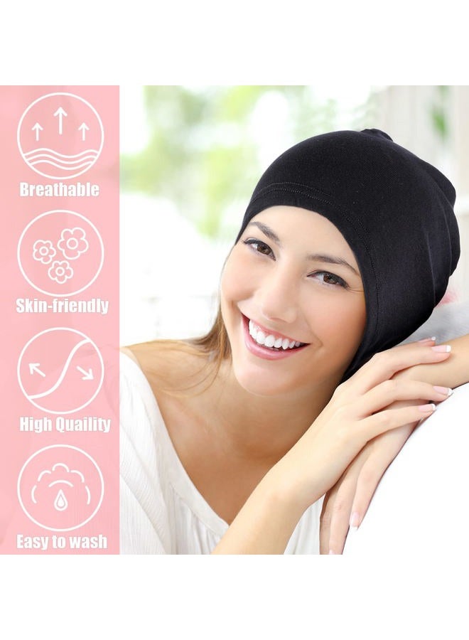 Zhanmai 4 Pieces Fiber Sleep Cap Multifunctional Skull Caps Headwear Frizzy Hair Sleep Hat Breathable Hair Sleeping Cap Helmet Liner Hard Hat Beanie Cap for Women Black - Image 4