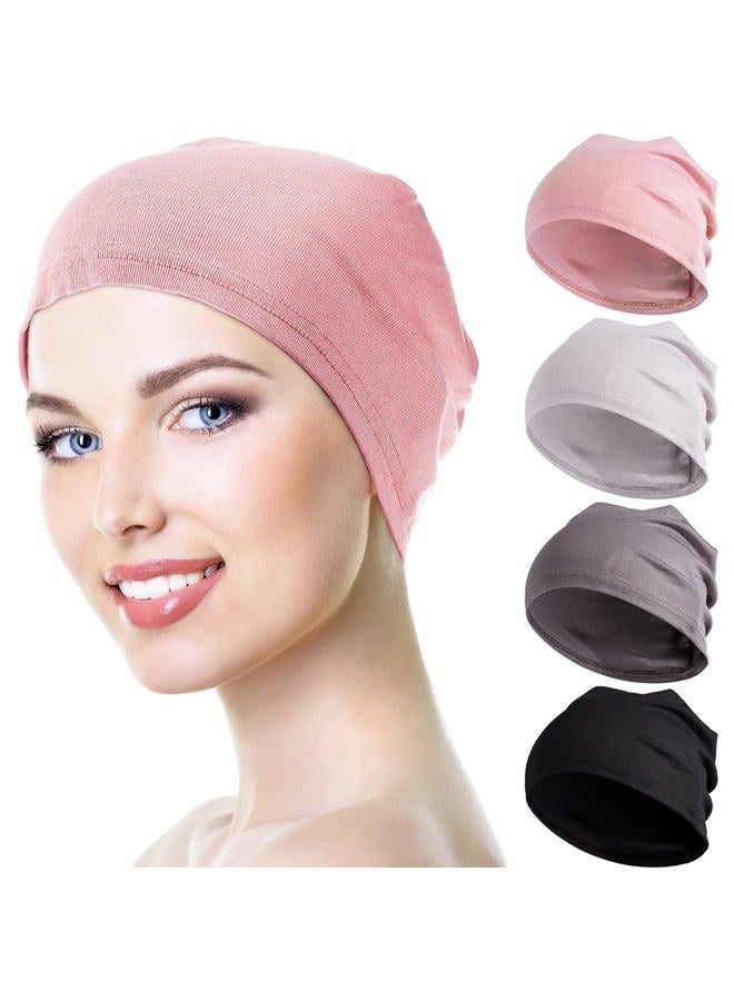 Zhanmai 4 Pieces Fiber Sleep Cap Multifunctional Skull Caps Headwear Frizzy Hair Sleep Hat Breathable Hair Sleeping Cap Helmet Liner Hard Hat Beanie Cap for Women Black - Image 1