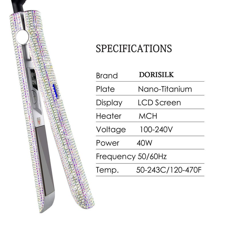 DORISILK 480Â°F High Temp Hair Straightener and Curler, Titanium Flat Iron Rhinestone Straightening Iron, 2 in 1 Straightening Curling 1â€œ Salon Professional Dual Voltage Crystal Bling Rose Pink - Image 5