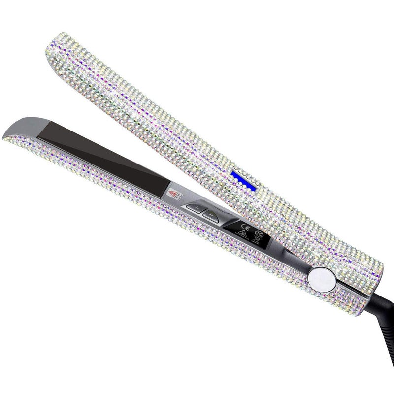 DORISILK 480Â°F High Temp Hair Straightener and Curler, Titanium Flat Iron Rhinestone Straightening Iron, 2 in 1 Straightening Curling 1â€œ Salon Professional Dual Voltage Crystal Bling Rose Pink - Image 1