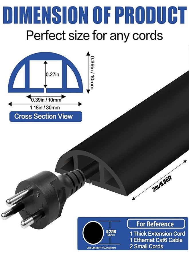 Floor Cord Cover Cable Cavity, 2M Self Adhesive Cord Hider Floor Low Profile Floor Cable Management Wire Cover Floor Electric Cord Covers for Home Office Garage Offices Gym - Image 2