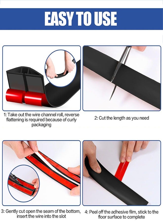 Floor Cord Cover Cable Cavity, 2M Self Adhesive Cord Hider Floor Low Profile Floor Cable Management Wire Cover Floor Electric Cord Covers for Home Office Garage Offices Gym - Image 3
