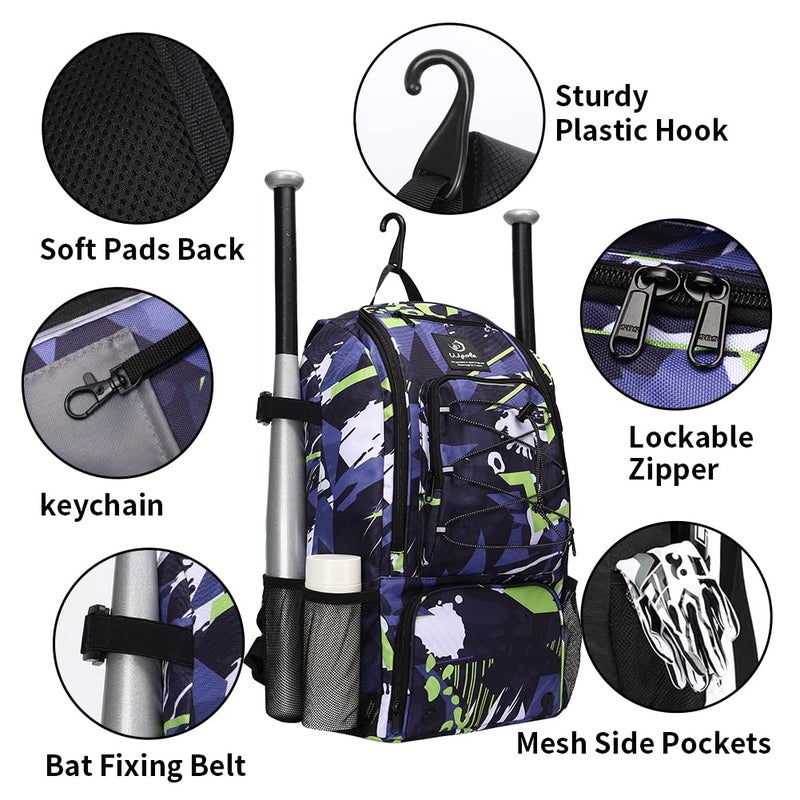 wpole Sports Baseball&Softball Bat Bag For Youthï½œAdults, Baseball Equipment Backpack Bag with Shoe Compartment,Fence Hook,Holds Bat, Helmet, Glove - Image 2