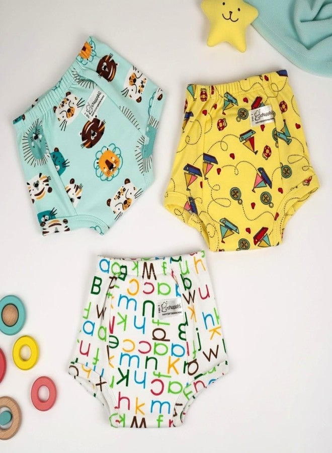 Snugkins Padded Underwear for Big Kids 7-8 years with 4 Layers of Cotton Padding Potty Training Pull Up Pant & Diaper-Free Time Pack-3 - Image 2