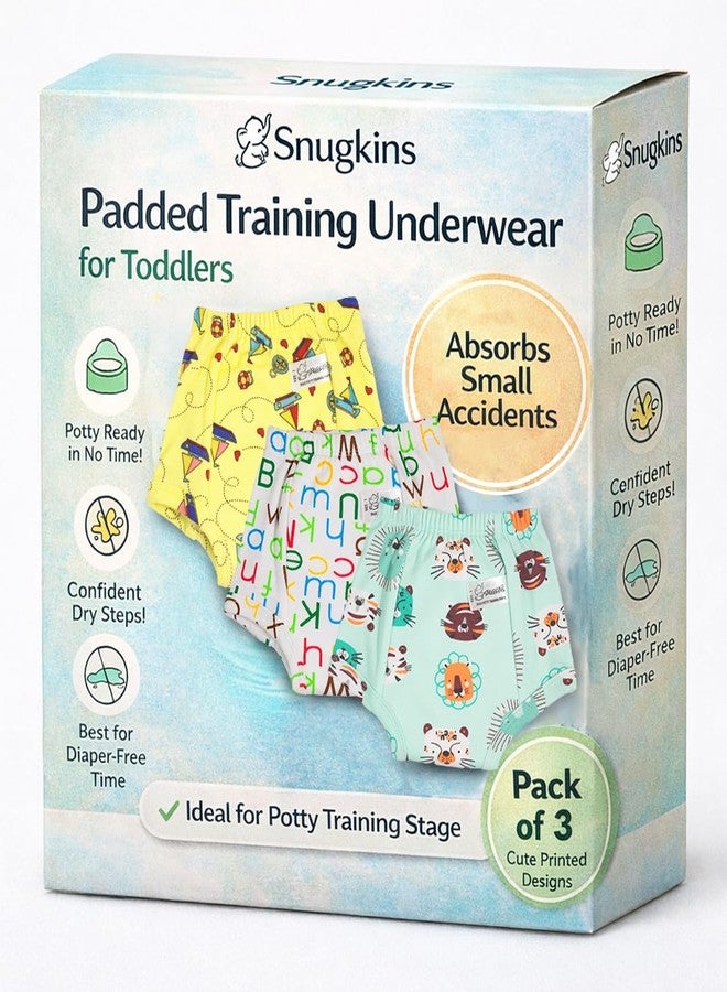 Snugkins Padded Underwear for Big Kids 7-8 years with 4 Layers of Cotton Padding Potty Training Pull Up Pant & Diaper-Free Time Pack-3 - Image 1
