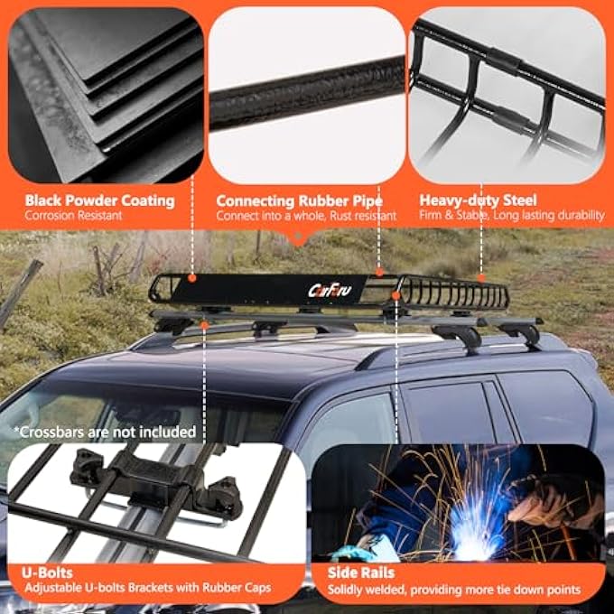 rayihni Roof Rack Basket 51 X 36 X 5 Upgraded Universal Rooftop Cargo Basket, Heavy Duty 250LB Cargo Basket Car Roof Basket for SUV, Truck, Cargo Net with Attachment Hooks, 2pcs Ratchet Straps - Image 3
