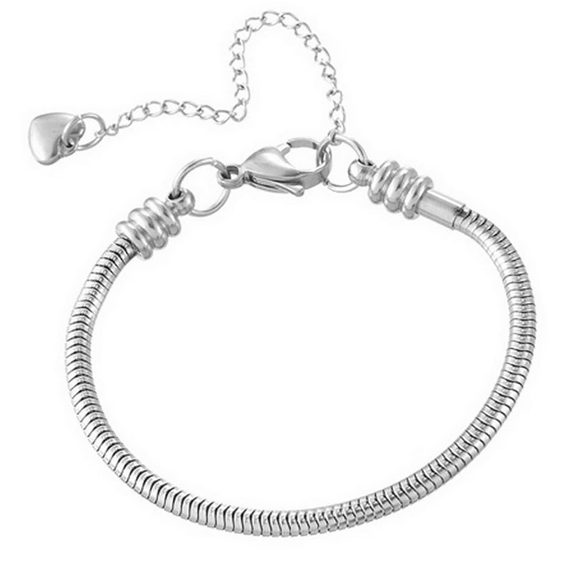TGLS Women European Charm Bracelet Stainless Steel 7" Snake Chain Bracelet Fits Charms Bead - Image 1