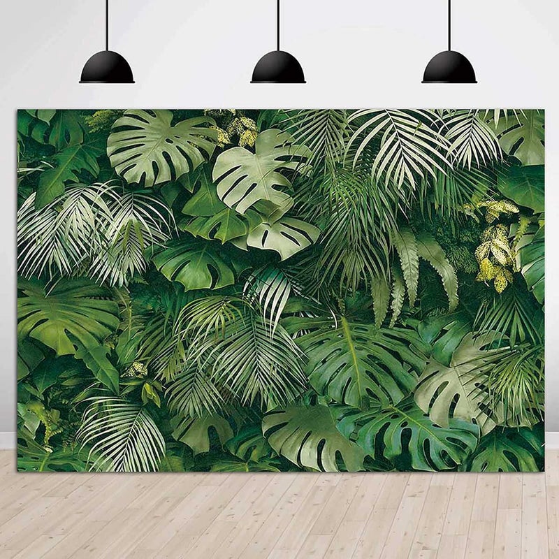Fanghui Summer Green Tropical Palm Leaves Photography Backdrop 7 * 5ft Jungle Safari Plants Photo Background for Hawaiian Luau Party Decor Banner Birthday Baby Shower Palm Sunday Party Supplies - Image 2