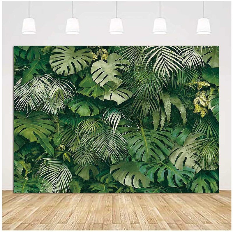 Fanghui Summer Green Tropical Palm Leaves Photography Backdrop 7 * 5ft Jungle Safari Plants Photo Background for Hawaiian Luau Party Decor Banner Birthday Baby Shower Palm Sunday Party Supplies - Image 1