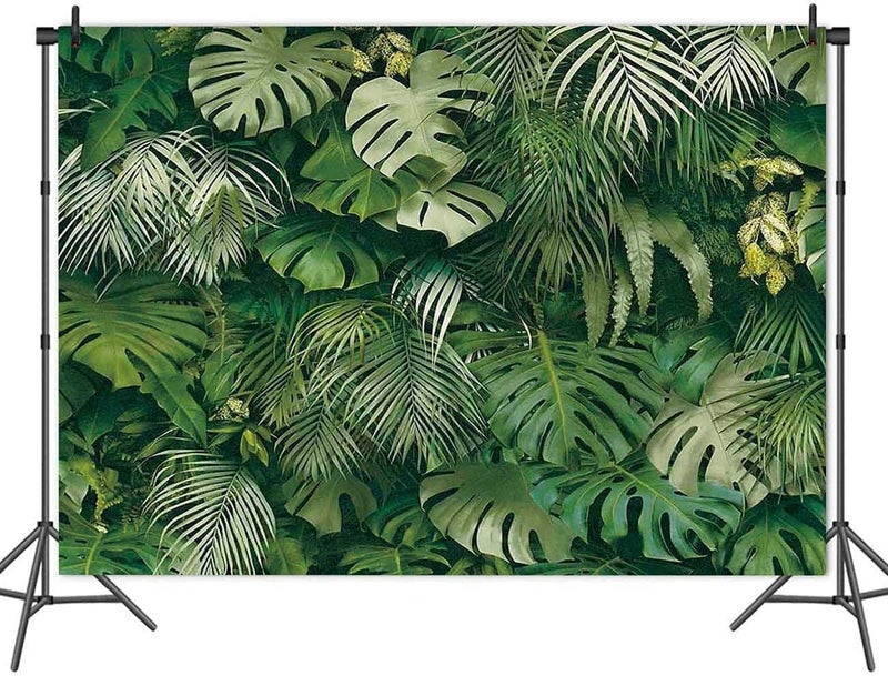 Fanghui Summer Green Tropical Palm Leaves Photography Backdrop 7 * 5ft Jungle Safari Plants Photo Background for Hawaiian Luau Party Decor Banner Birthday Baby Shower Palm Sunday Party Supplies - Image 4