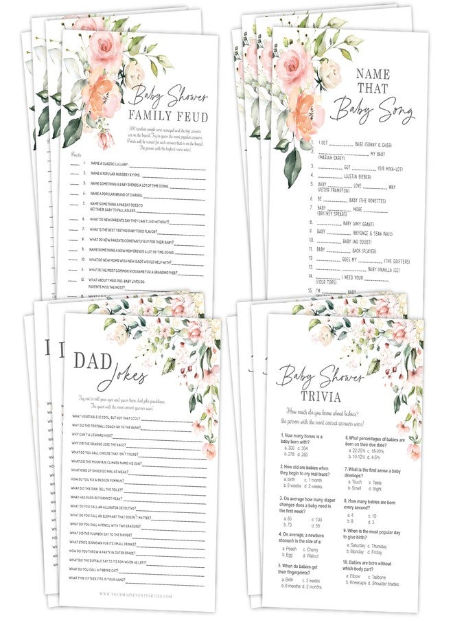 Your Main Event Prints Floral Baby in Bloom Baby Shower Games, Fun Activities for 25 Guests(Trivia, Feud, Dad Jokes and Guess That Baby Song) - Image 1