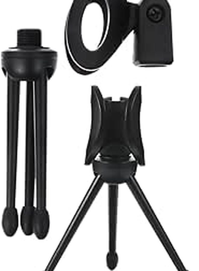 Black Plastic Microphone Tripod Stand Desktop Mic Support Bracket Portable Audio Accessory - Image 1