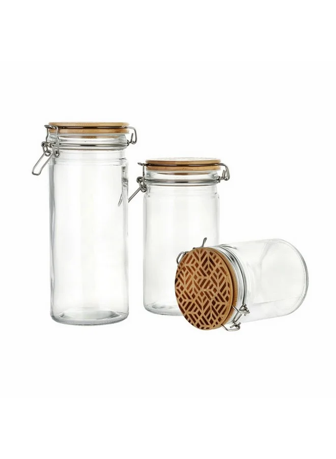 Bien Servi 3-Piece Glass Jar Set with Stainless Steel Clip Clear and Brown 25.6 x 10.5 x 31.5 cm 33121