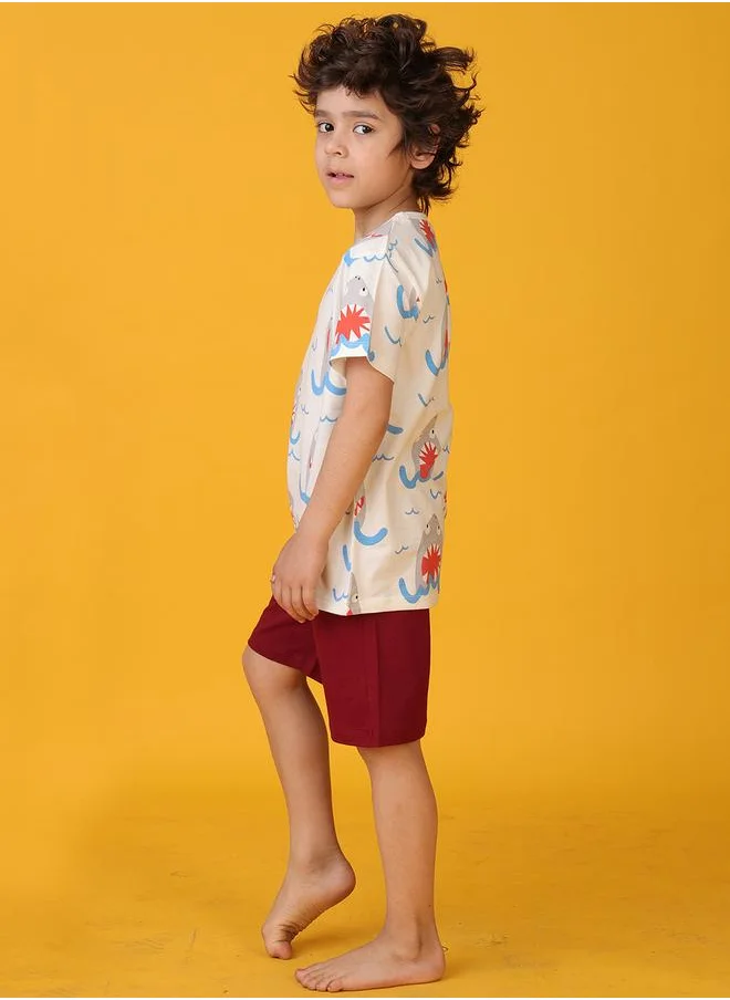 انثريلو Anthrilo All-Over Shark Print Short Sleeve T-Shirt and Shorts Set