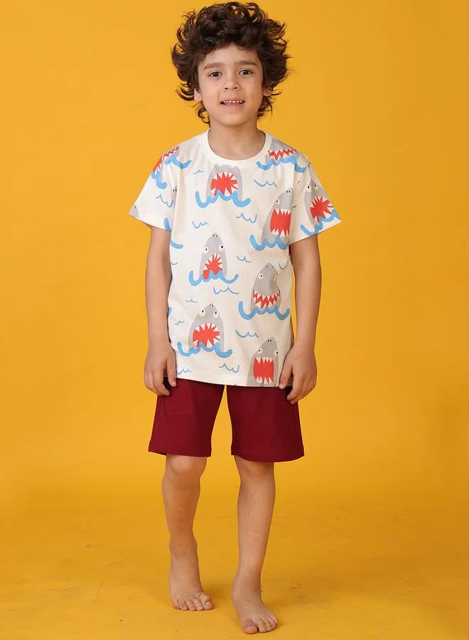 انثريلو طقم تي شيرت وشورت قصير بطبعة قرش شاملة من أنثرلو