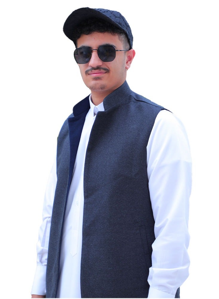 RS Men's double-faced navy blue cashmere wool vest - Image 1