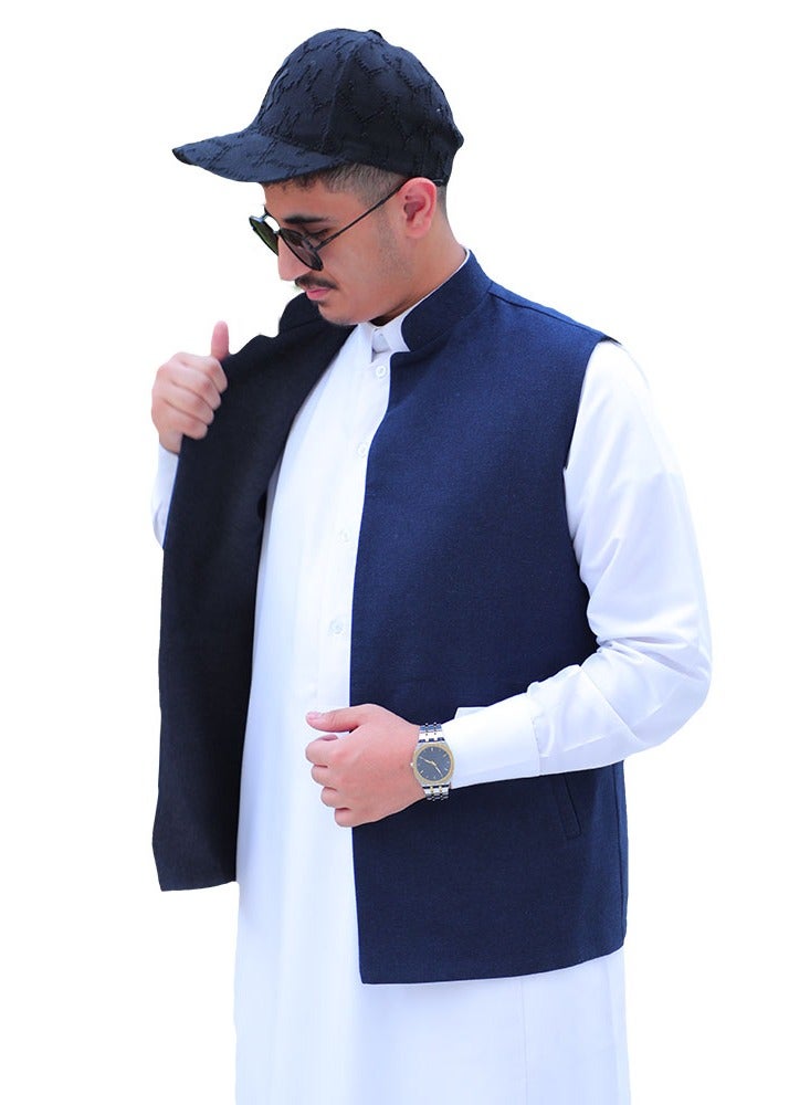 RS Men's double-faced navy blue cashmere wool vest - Image 2