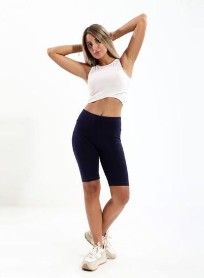 Carina Lycra shorts with elastic above the knee and a mid-rise waist, blue navy colour - Image 4
