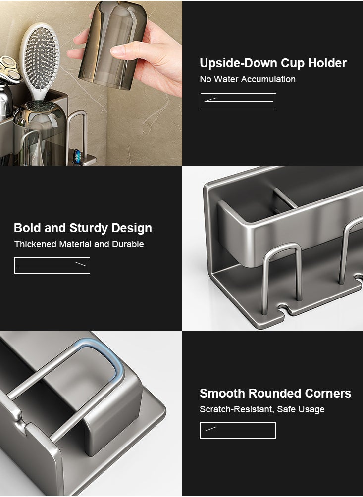 Perfii Wall Mounted Toothbrush Holder in Grey, Stainless Steel Organizer for Bathroom, Elevate Your Bathroom's Style and Functionality Space Saving  - Image 4