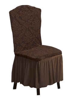 Fabienne 6-Piece Woven Jacquard Stretch Fit Dining Chair Covers Set Chocolate Brown  - Image 5