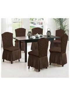 Fabienne 6-Piece Woven Jacquard Stretch Fit Dining Chair Covers Set Chocolate Brown  - Image 1