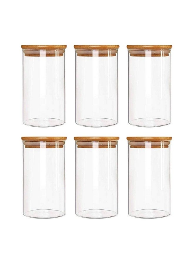 Jinelza Borosilicate Spice Jars with Airtight Bamboo Lid Kitchen Food Storage Container Set with Natural Bamboo Lids For Candy, Rice, Sugar, Flour, Pasta, Nuts (320ML JARS, 6 PCS, Transparent) - Image 1