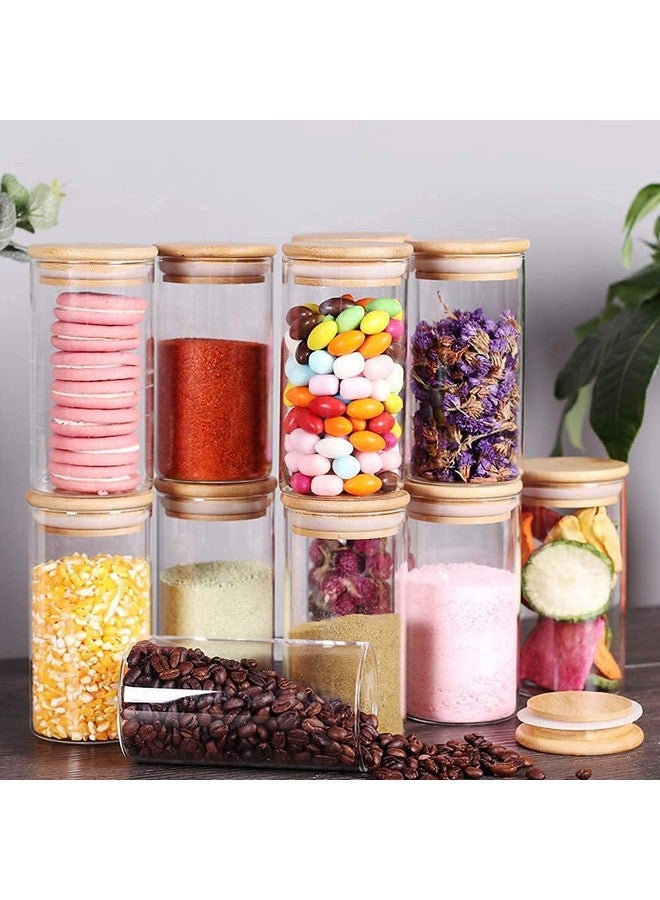 Jinelza Borosilicate Spice Jars with Airtight Bamboo Lid Kitchen Food Storage Container Set with Natural Bamboo Lids For Candy, Rice, Sugar, Flour, Pasta, Nuts (320ML JARS, 6 PCS, Transparent) - Image 4
