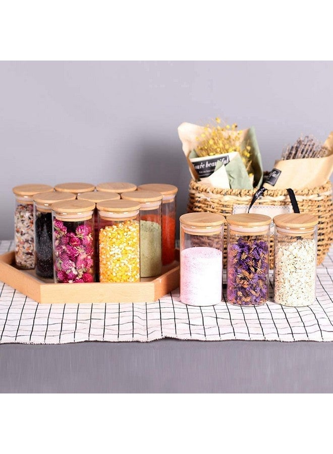 Jinelza Borosilicate Spice Jars with Airtight Bamboo Lid Kitchen Food Storage Container Set with Natural Bamboo Lids For Candy, Rice, Sugar, Flour, Pasta, Nuts (320ML JARS, 6 PCS, Transparent) - Image 3
