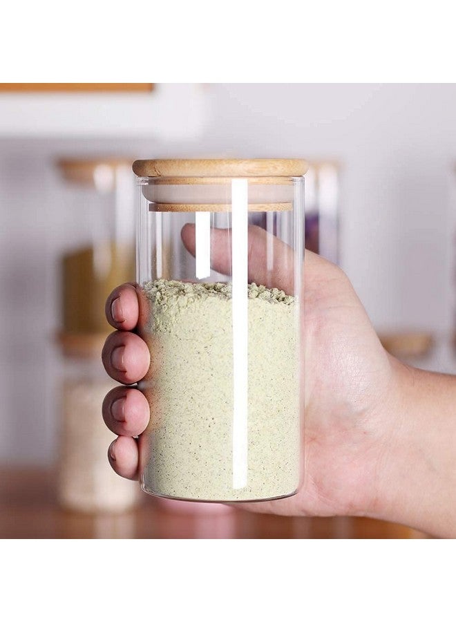Jinelza Borosilicate Spice Jars with Airtight Bamboo Lid Kitchen Food Storage Container Set with Natural Bamboo Lids For Candy, Rice, Sugar, Flour, Pasta, Nuts (320ML JARS, 6 PCS, Transparent) - Image 2