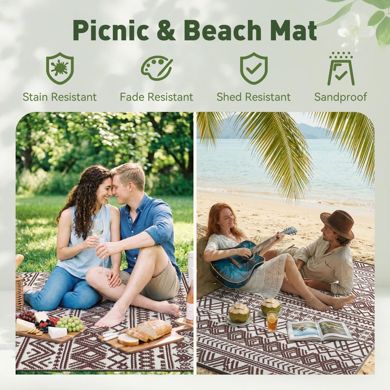 MontVoo Outdoor Rug 8x10 Waterproof Outdoor Patio Rug Mat Reverisble Plastic Straw Outdoor Rug for RV Camping Picnic Beach Balcony Boho Beige Brown - Image 5