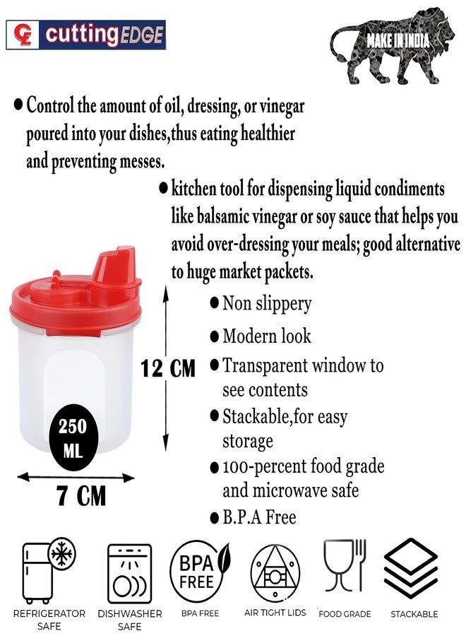 Cutting EDGE Smart Oil Dispenser Storage Air-Tight & Leak Resistant Plastic Round Modular Container for Vinegar, Sauces, Water Easy Flow, BPA Free, Refrigerator Safe (285 ML, Set of 8, Red) - Image 2