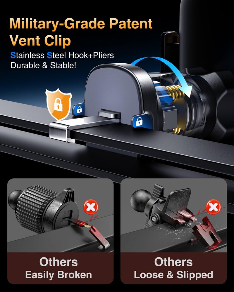 VANMASS 2026 Phone Holders for Your Car Ultimate Military-Grade Car Phone Holder Mountã€Patent & Safety Certsã€‘Upgraded Shockproof Truck Air Vent Phone Mount for iPhone 17 Pro Max 16 15 Samsung Android - Image 3