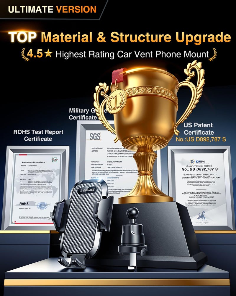 VANMASS 2026 Phone Holders for Your Car Ultimate Military-Grade Car Phone Holder Mountã€Patent & Safety Certsã€‘Upgraded Shockproof Truck Air Vent Phone Mount for iPhone 17 Pro Max 16 15 Samsung Android - Image 2