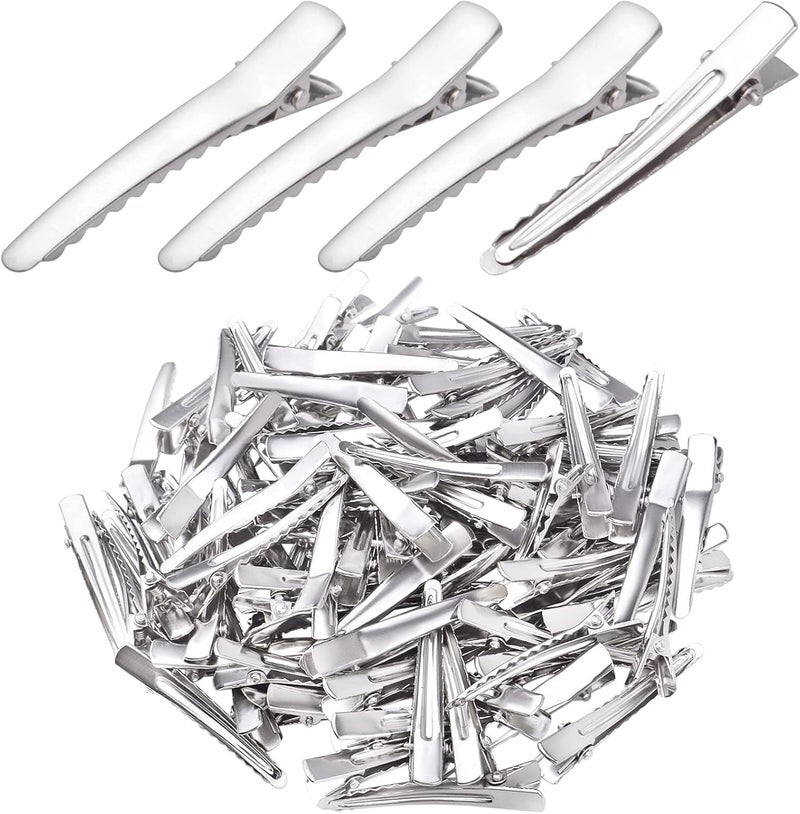 100pcs 495 mm Silver Metal Alligator Hair Clips Nonslip Single Prong Teeth Bows Hair Clips Professional Sectioning Hairpins for Women Styling DIY Hair Accessories